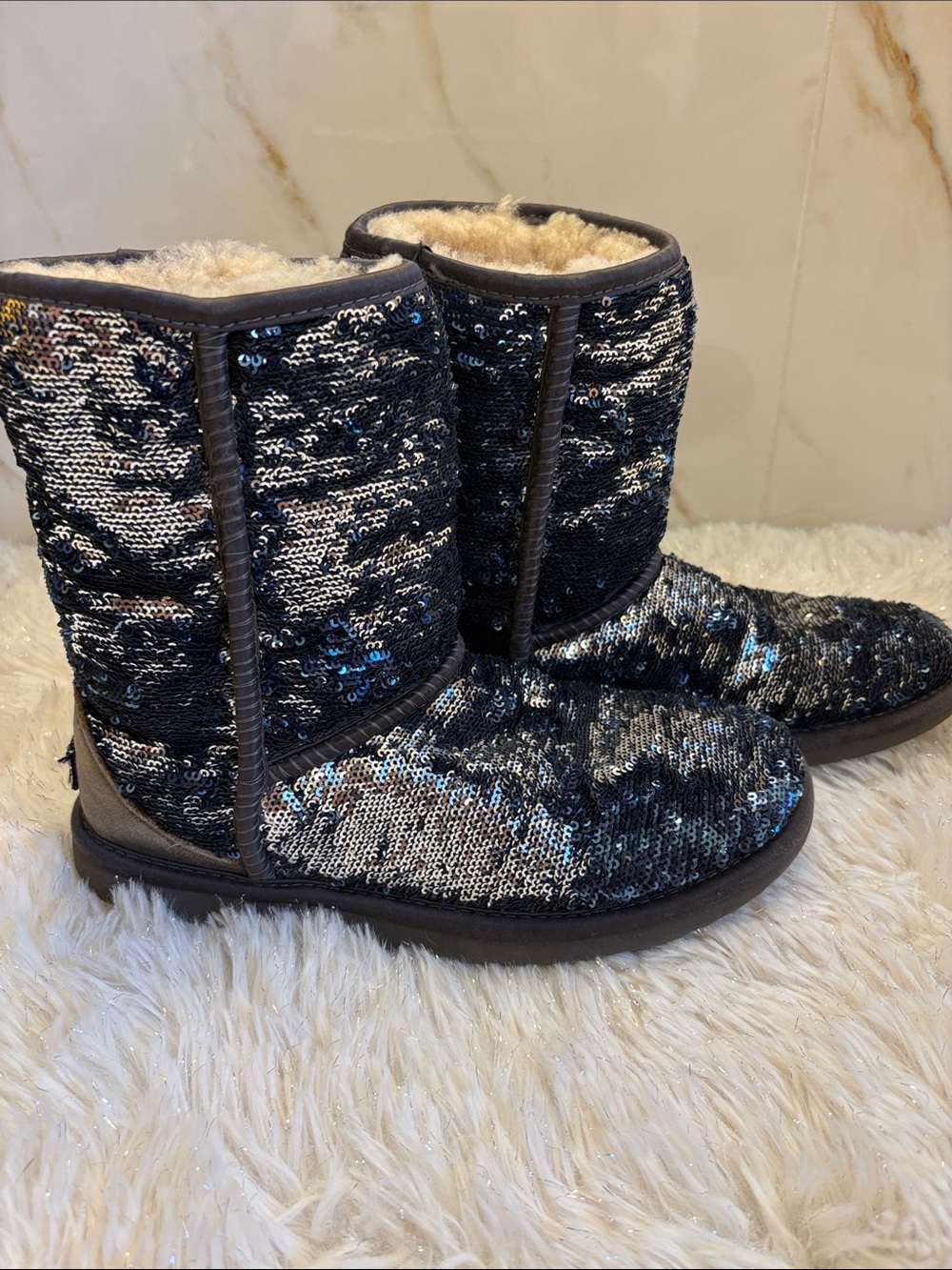 UGG Black Sequin Faux Shearling Mid-Calf Boots
